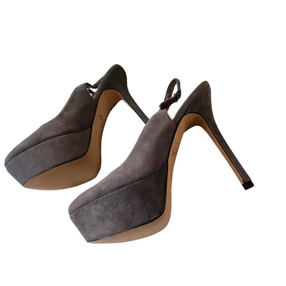 Sam Edelman Grey Suede Peep Toe Platform Heels Size 8.5M NIB - Picture 2 of 4